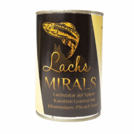 Mirals Lachs - Tatar z łososia na szpinaku i marchewce z sosem porzeczkowo-brzoskwiniowym