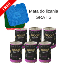 6x Woolf Ultimate Kaczka z Olejem Kokosowym 400g + Mata do lizania GRATIS