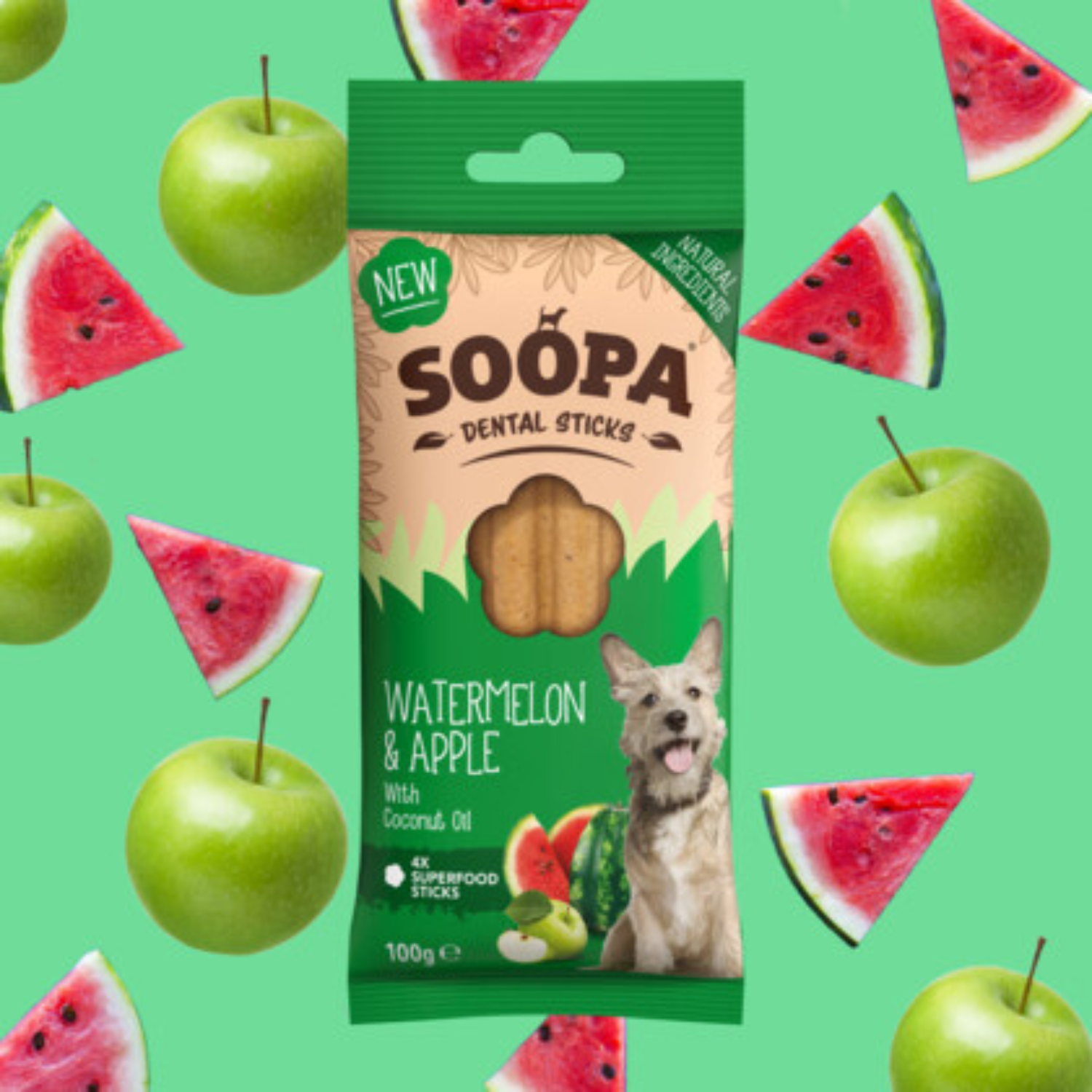 Soopa Dental Sticks Arbuz & Jabłko 100g - obrazek 4