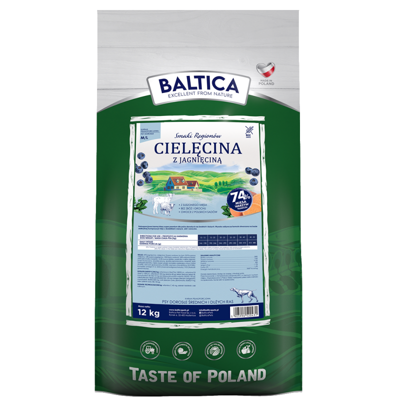 Baltica Cielęcina z jagnięciną M/L – bezzbożowa sucha karma dla psów