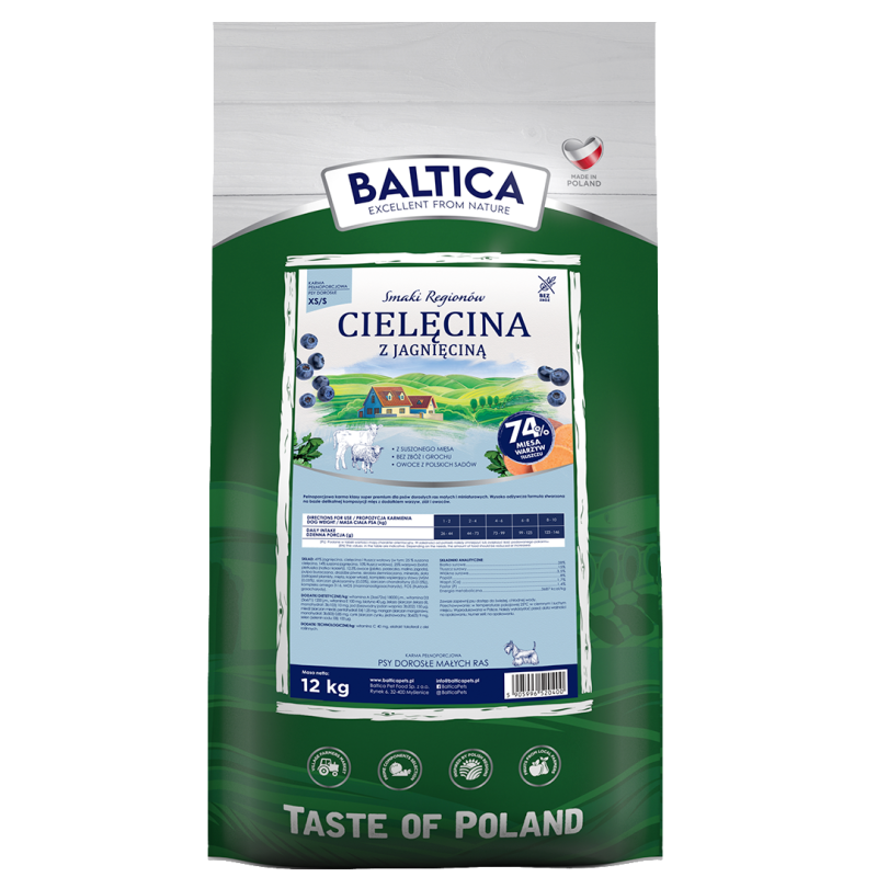 Baltica Cielęcina z jagnięciną XS/S – bezzbożowa sucha karma dla psów