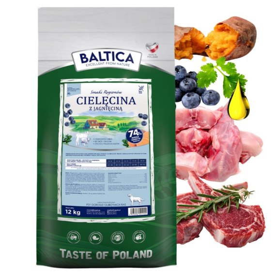 Baltica Cielęcina z jagnięciną XL 12 kg – bezzbożowa sucha karma dla ras olbrzymich