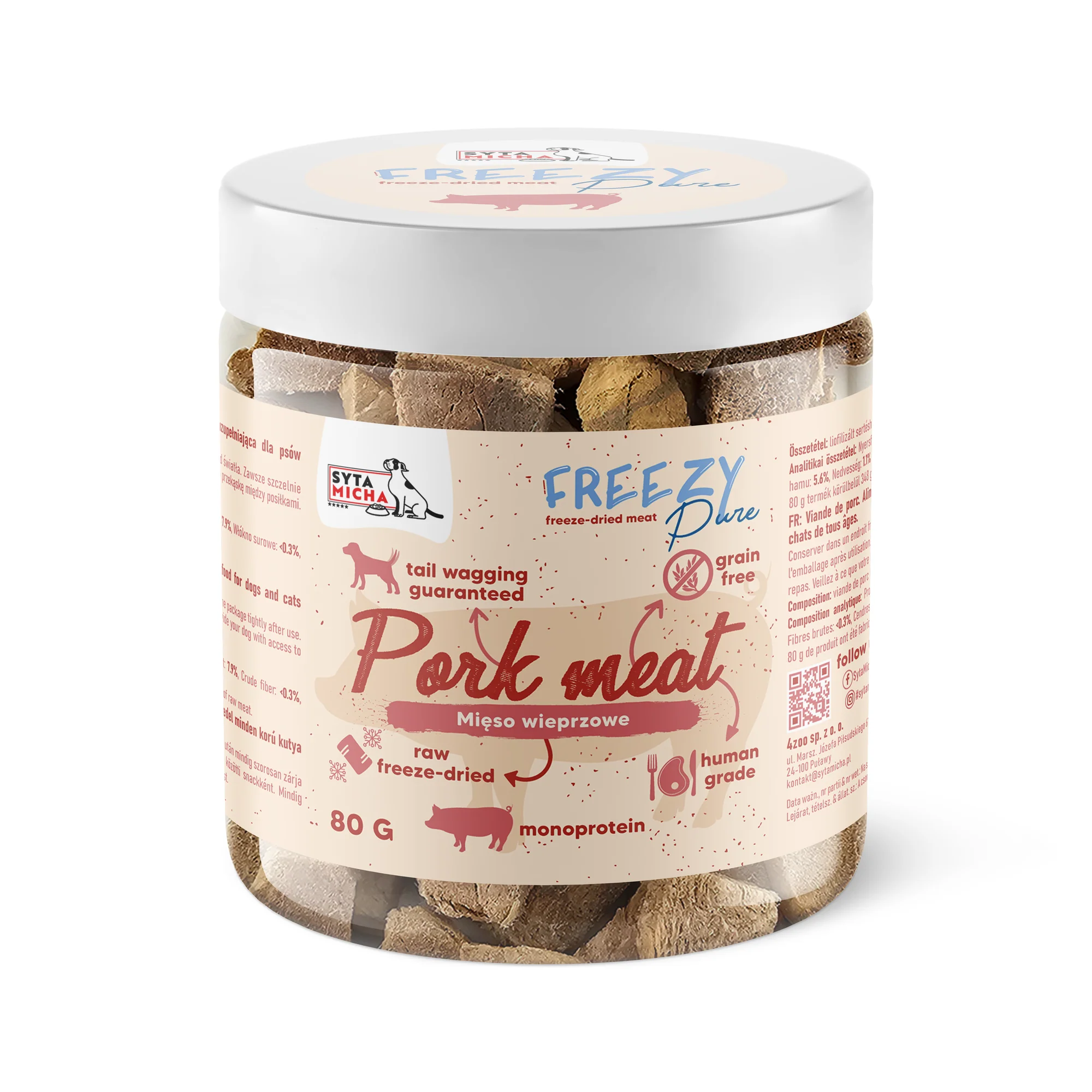 Syta Micha FREEZY Pure liofilizowane mięso wieprzowe dla psa 80 g