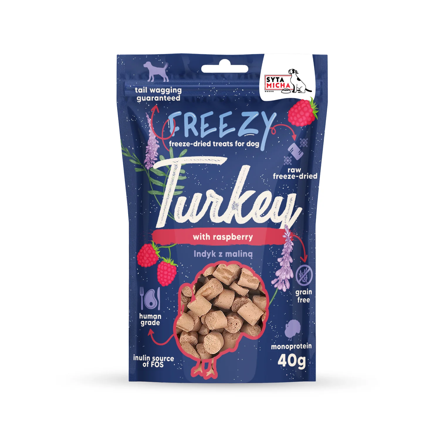 Syta Micha FREEZY liofilizowane przysmaki dla psa indyk z malinami 40 g