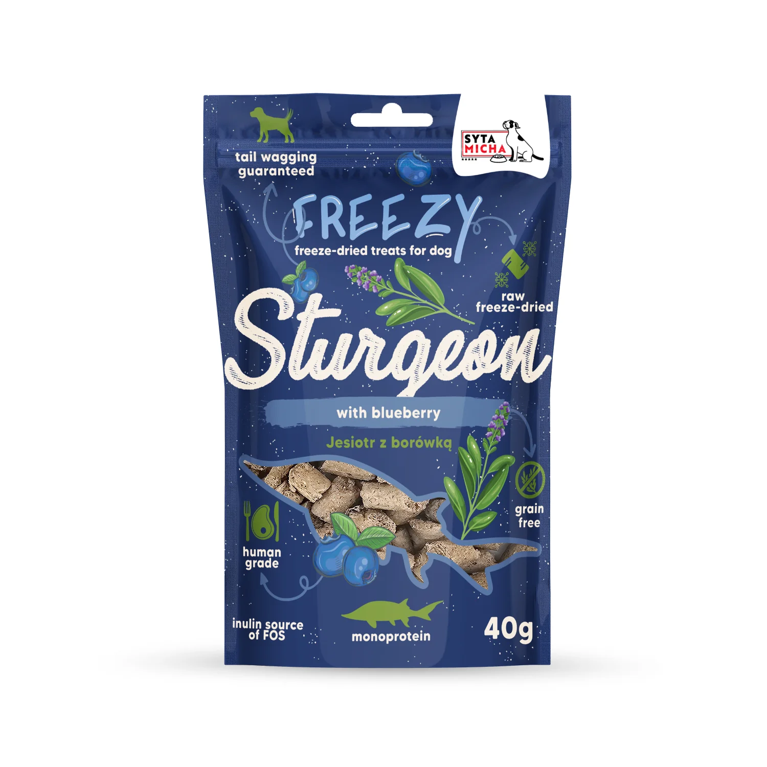 Syta Micha FREEZY liofilizowane przysmaki dla psa jesiotr z borówką 40 g